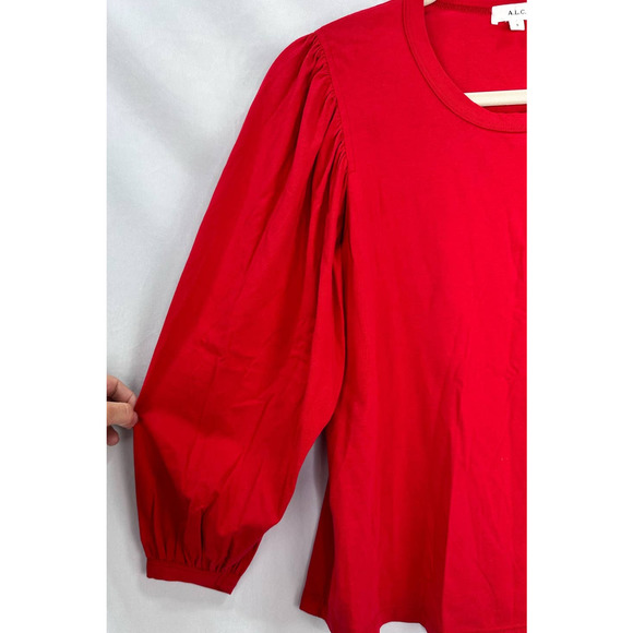 A.L.C. Red Heather Crew Neck Top Balloon Sleeve Blouse size Small - Picture 3 of 6